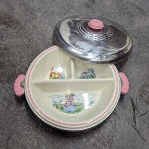 Vintage Hankscraft Little Bo Peep Divided Warming Dish Mess Kit Bento Box Lunch